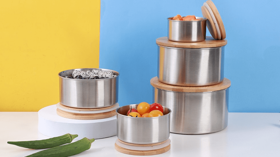 Nicety stainless round food container with bamboo cover