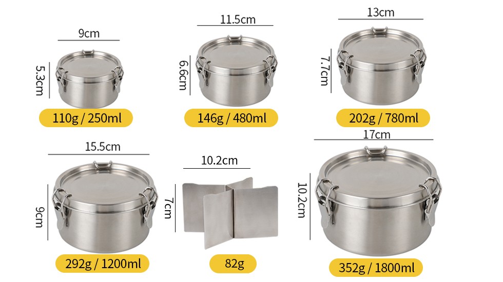 stainless steel round lunch boxes with different capacity