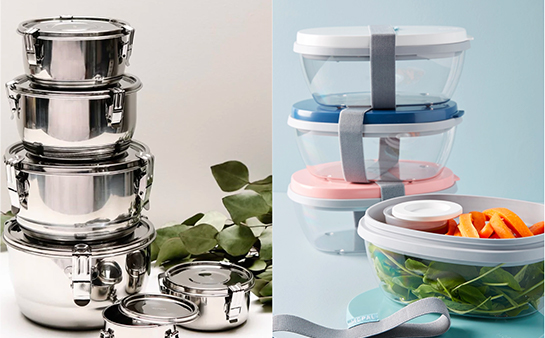 Stainless steel and plastic food containers