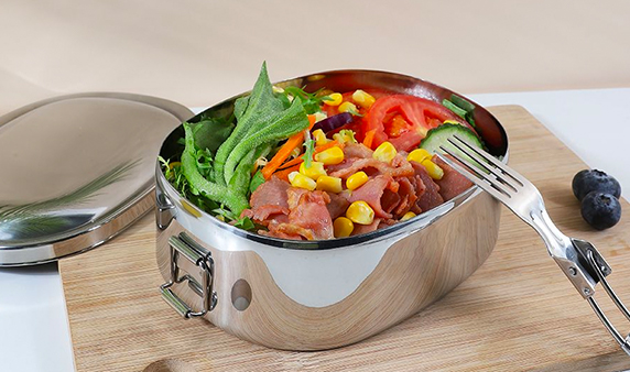 Stainless steel food container Lid oval lunch box with buckle