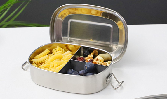 stainless steel bento box with food
