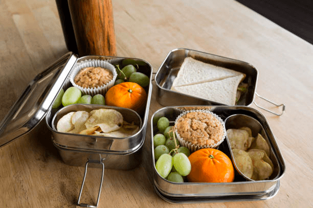 stainless steel zero waste lunch boxes with a packed lunch