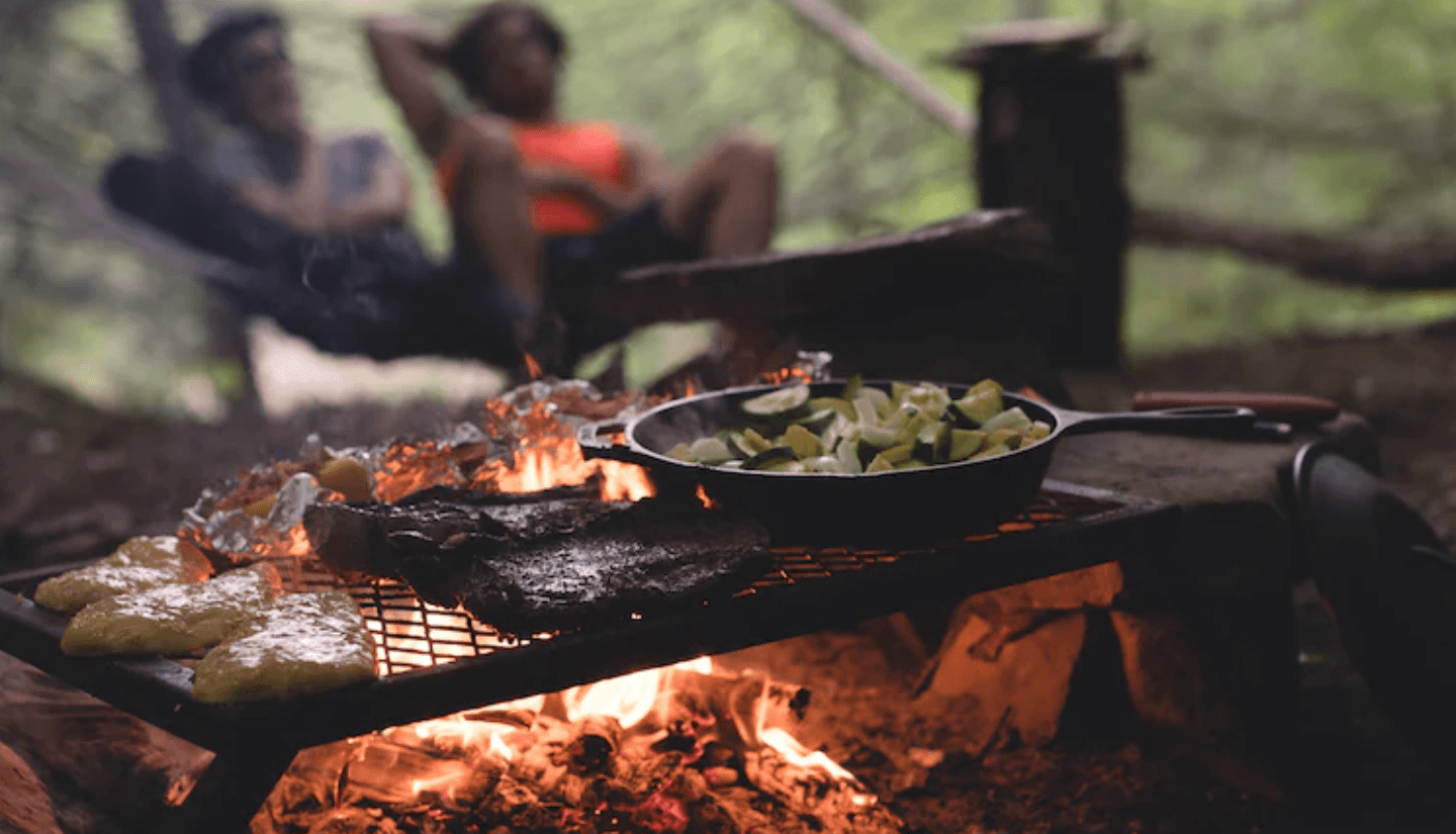 food cooking in a camp