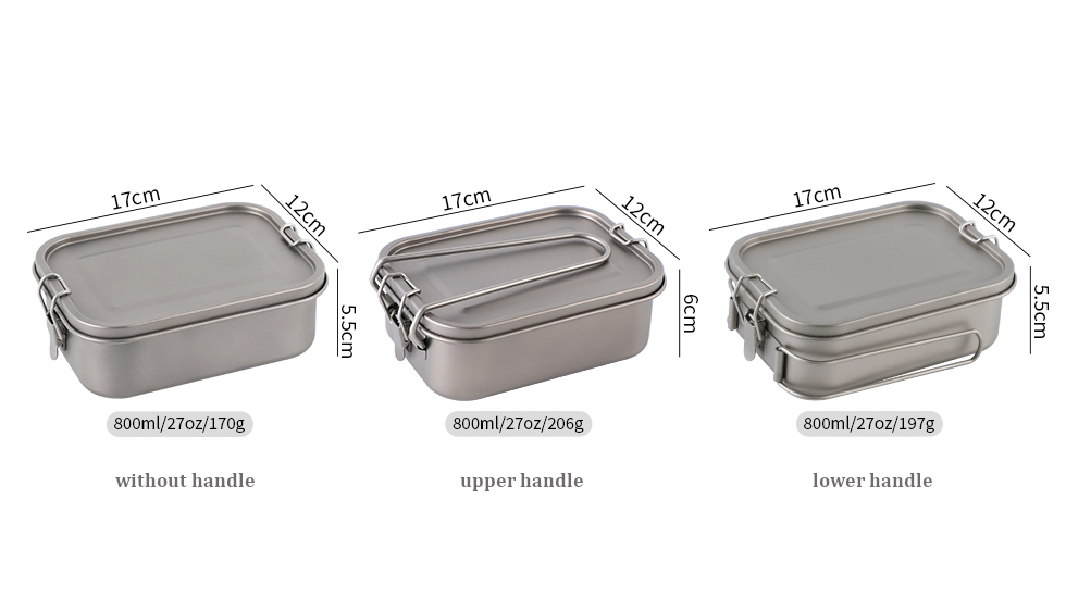 Lightweight portable sealed rectangular titanium lunch box with buckle
