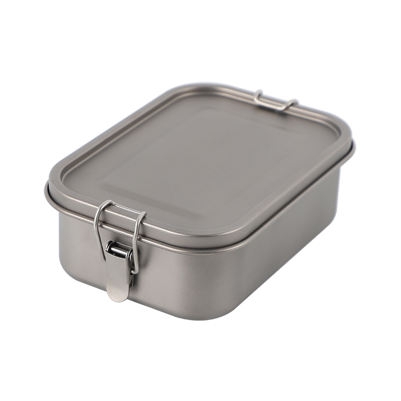 Lightweight portable sealed rectangular titanium lunch box with buckle