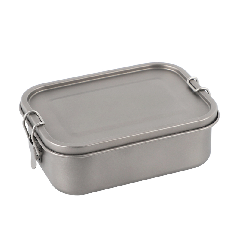 Lightweight portable sealed rectangular titanium lunch box with buckle