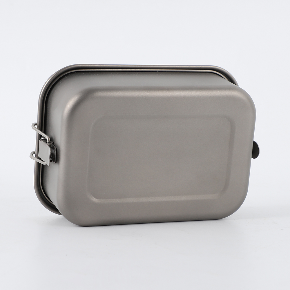 Lightweight portable sealed rectangular titanium lunch box with buckle