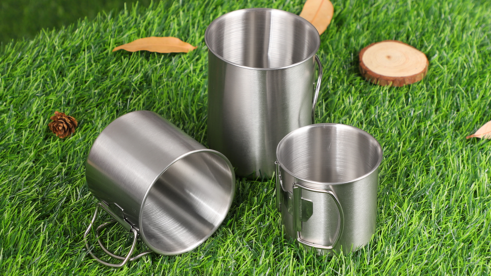 SUS304 Stainless Steel Outdoor Camping Cup Mug with Folding Handle