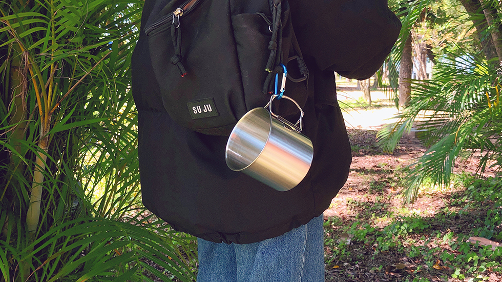 SUS304 Stainless Steel Outdoor Camping Cup Mug with Folding Handle