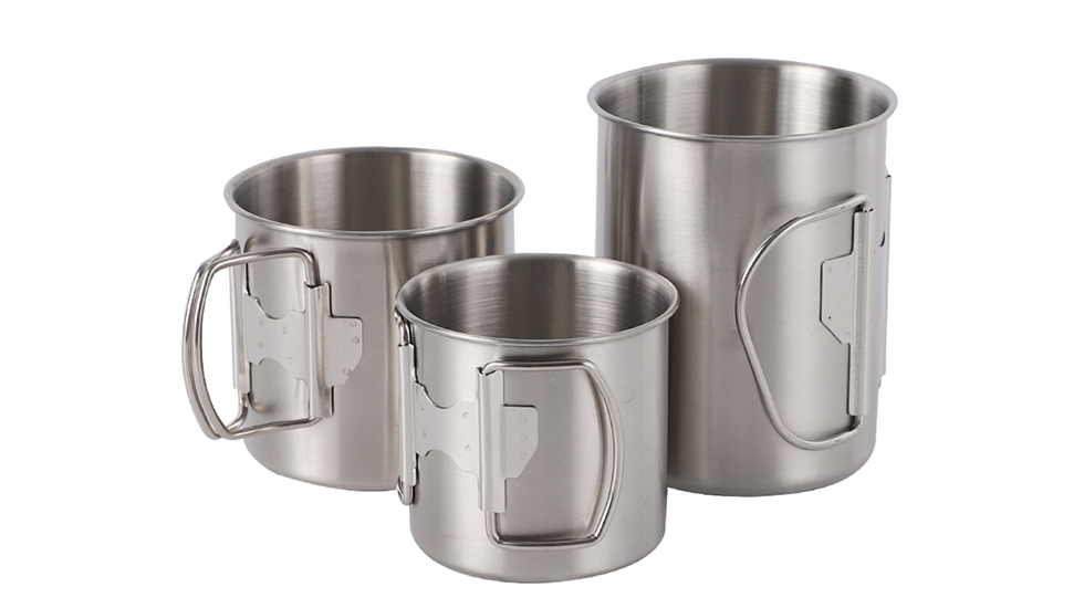 SUS304 Stainless Steel Outdoor Camping Cup Mug with Folding Handle