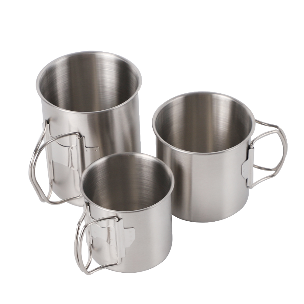 SUS304 Stainless Steel Outdoor Camping Cup Mug with Folding Handle
