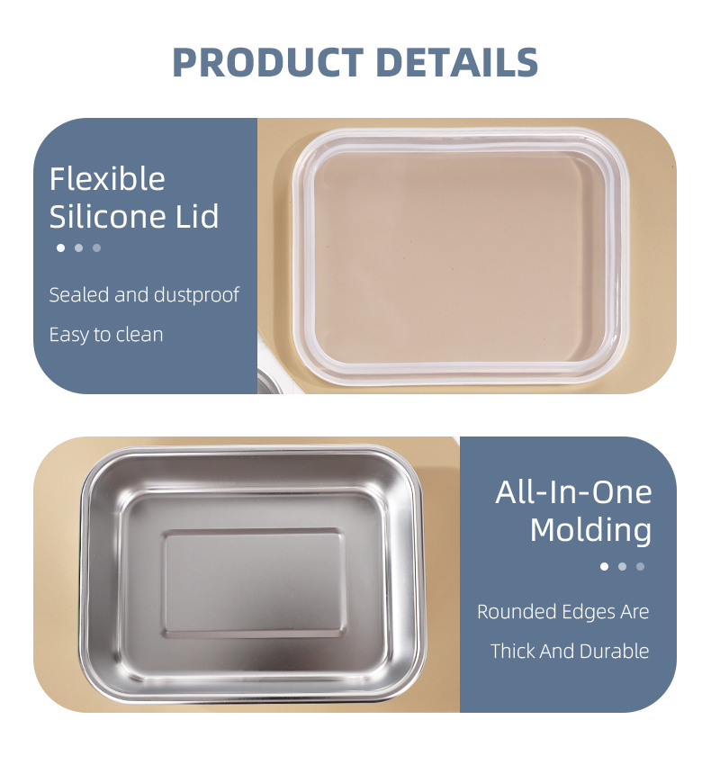 Stainless Steel Rectangle Food Storage Bento Box Container Leak Proof Silicone Lid Dishwasher Safe Plastic Free 5